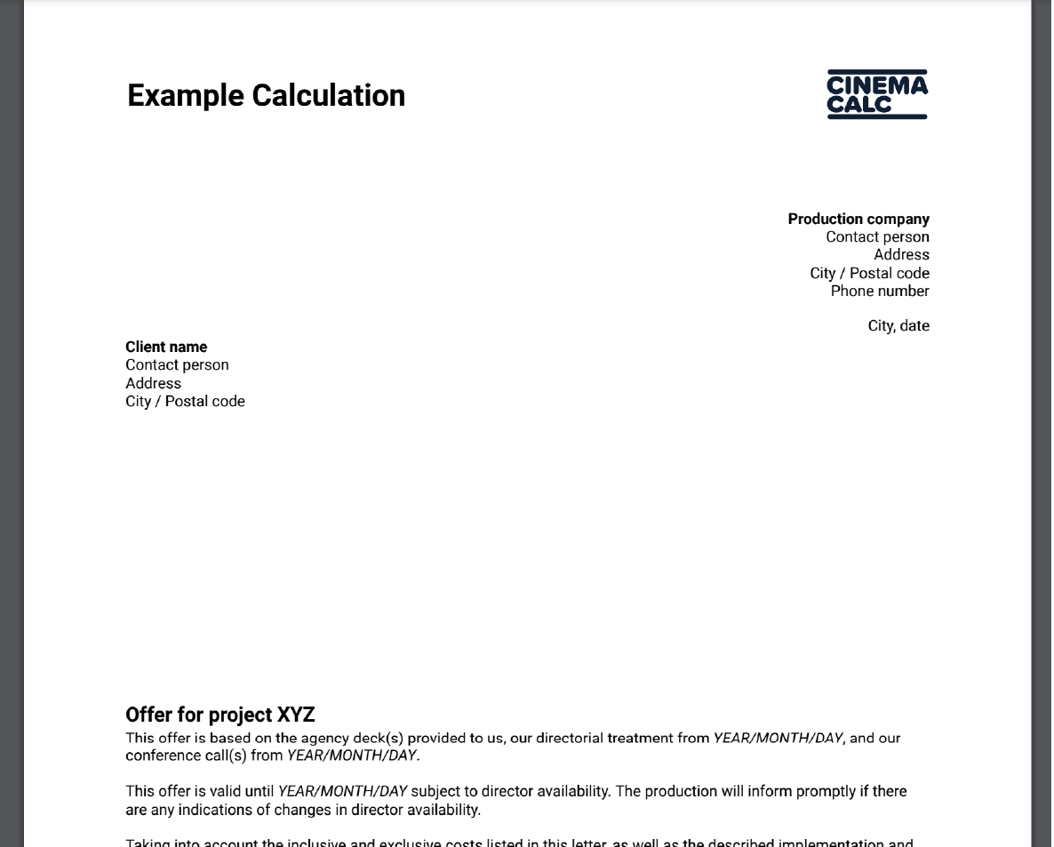Screenshot of the PDF with logo in Cinema Calc