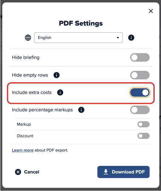 Screenshot of PDF Export Settings