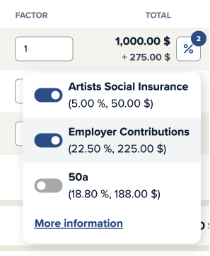 Screenshot of Adding Extra Costs to a Position